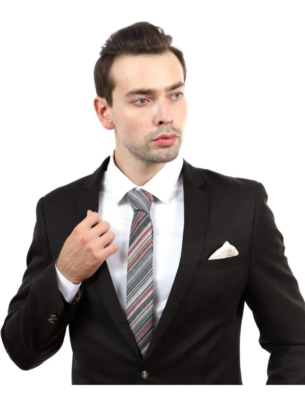 Men's Multi-Color Striped Cotton Linen Textured Formal Slim Necktie For Business